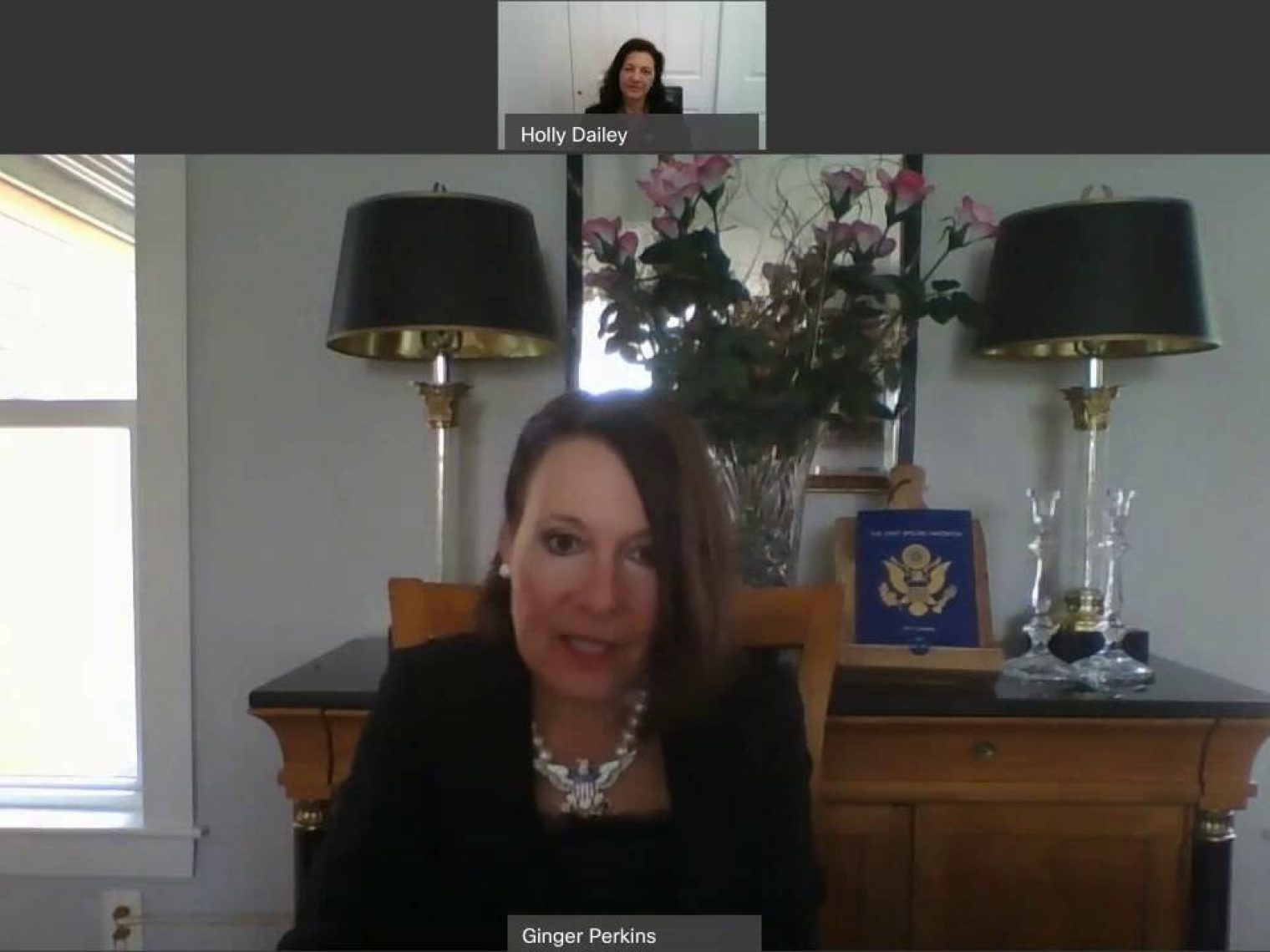 The Army Spouse Handbook contributer Holly Dailey meets on a Zoom call with Army spouse Ginger Perkins.